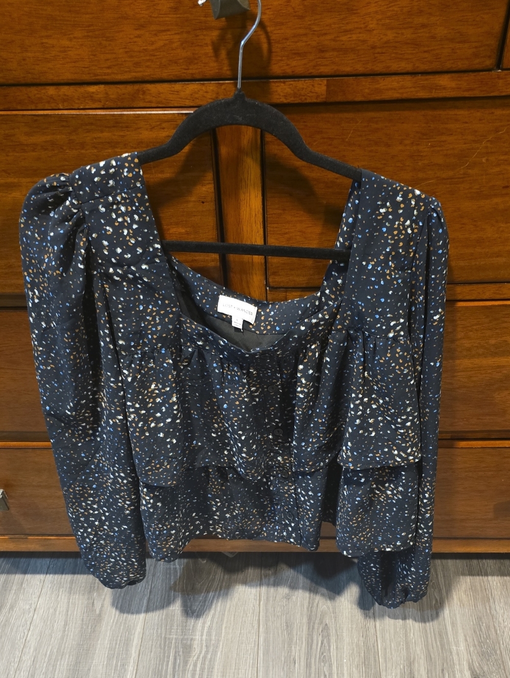 Lost + Wander Black Speckled Tiered Blouse